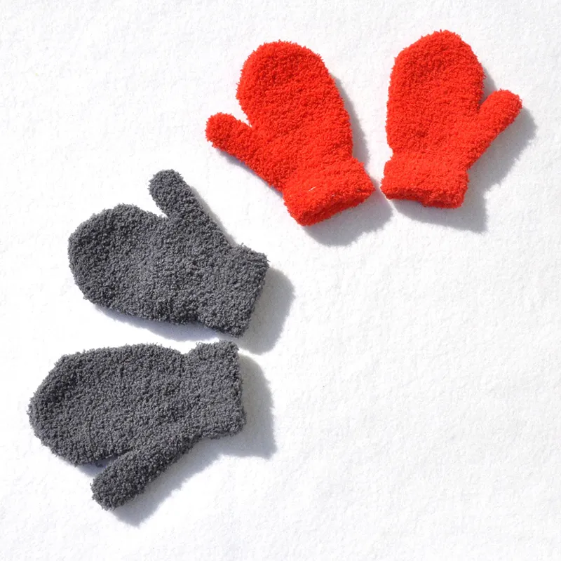 Warm Plush Thick Warm Baby Gloves Winter Plus Velvet Mittens Children Kid Coral Fleece Full Finger Gloves For 1-4Y Kids Gloves