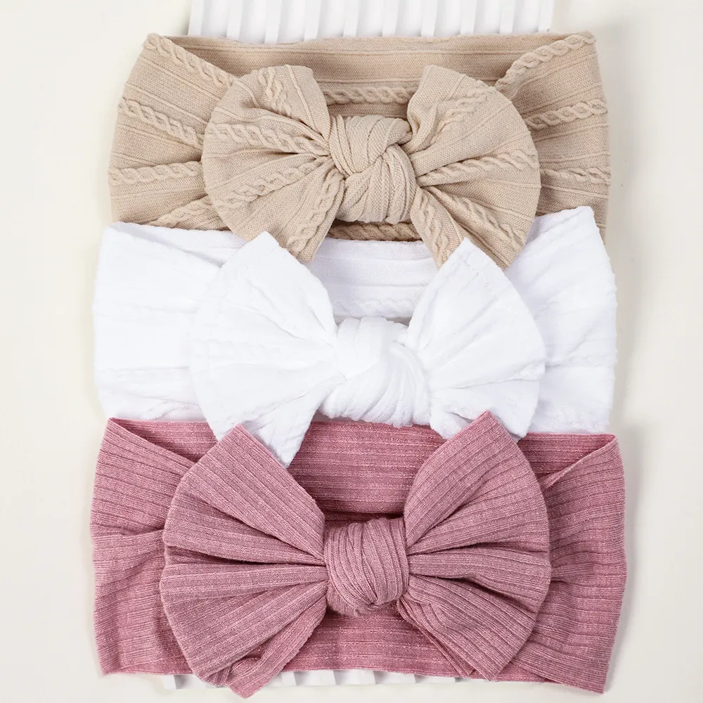3Pcs/Lot Knit Baby Headband Bow Newborn Elastic Soft Nylon Headbands For Baby Girl Turban Infant Hair Accessories Kids Headwear