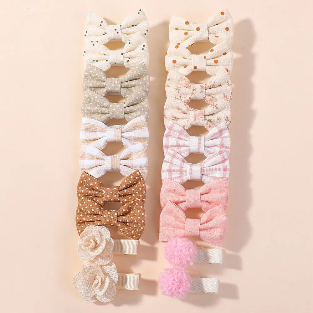 20pcs/set Lovely Kids Bows Hair Clips for Girls Barrette Boutique Full Coverage Fabric Children's Headwear Baby Hair Accessories