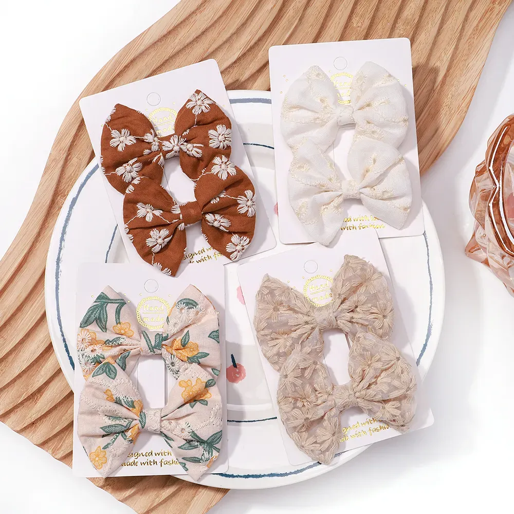 2Pcs/lot Baby Mini Hair Bows Hair Clips Cotton Soft Hairpin for Girl Cheer Bowknot Barrettes Children Headwear Hair Accessories
