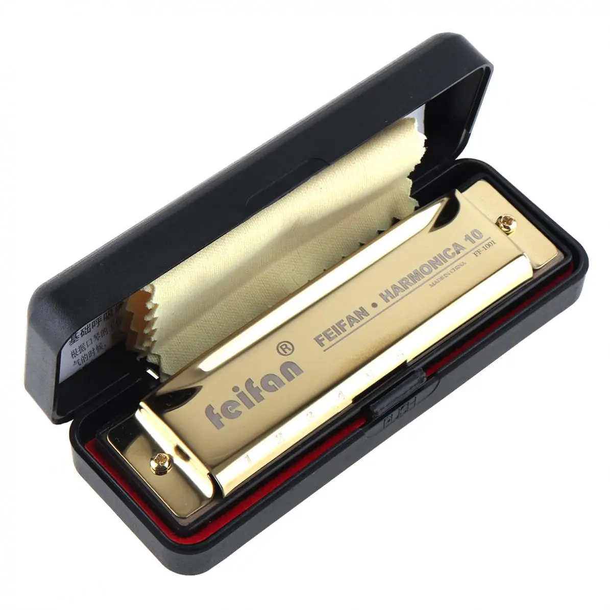 10 Holes 20 ToneC Matte Gold / Black Harmonica Blues Harp Mouth Organ Stainless Steel Musical Instrument for Beginner