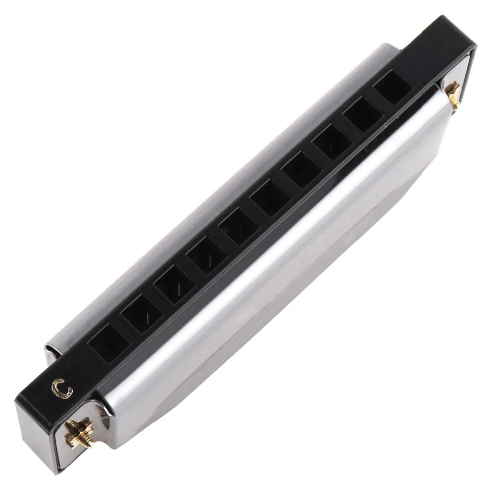 10 Holes 20 ToneC Matte Gold / Black Harmonica Blues Harp Mouth Organ Stainless Steel Musical Instrument for Beginner