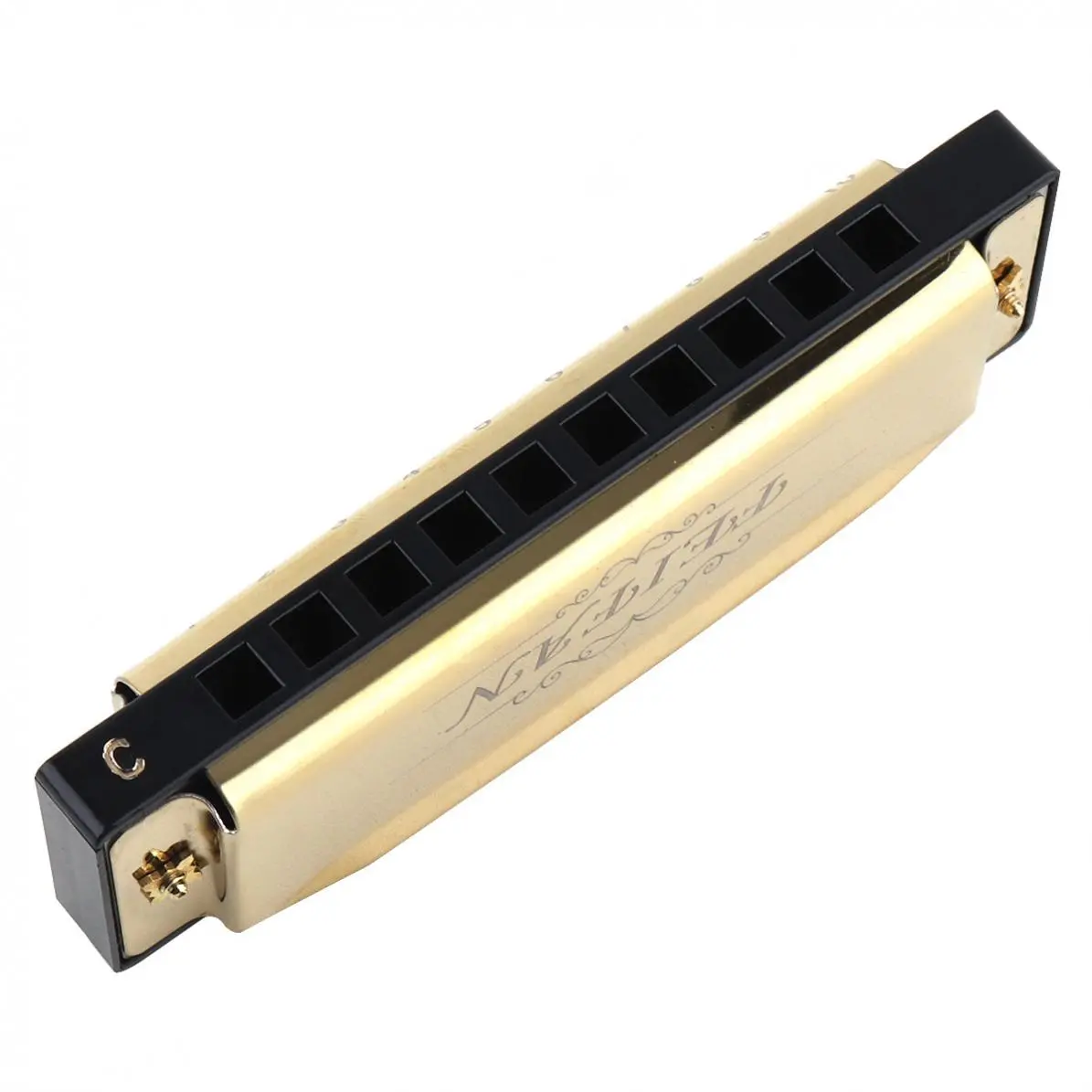 10 Holes 20 ToneC Matte Gold / Black Harmonica Blues Harp Mouth Organ Stainless Steel Musical Instrument for Beginner