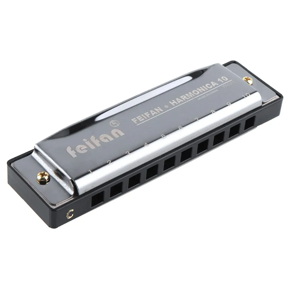 10 Holes 20 ToneC Matte Gold / Black Harmonica Blues Harp Mouth Organ Stainless Steel Musical Instrument for Beginner