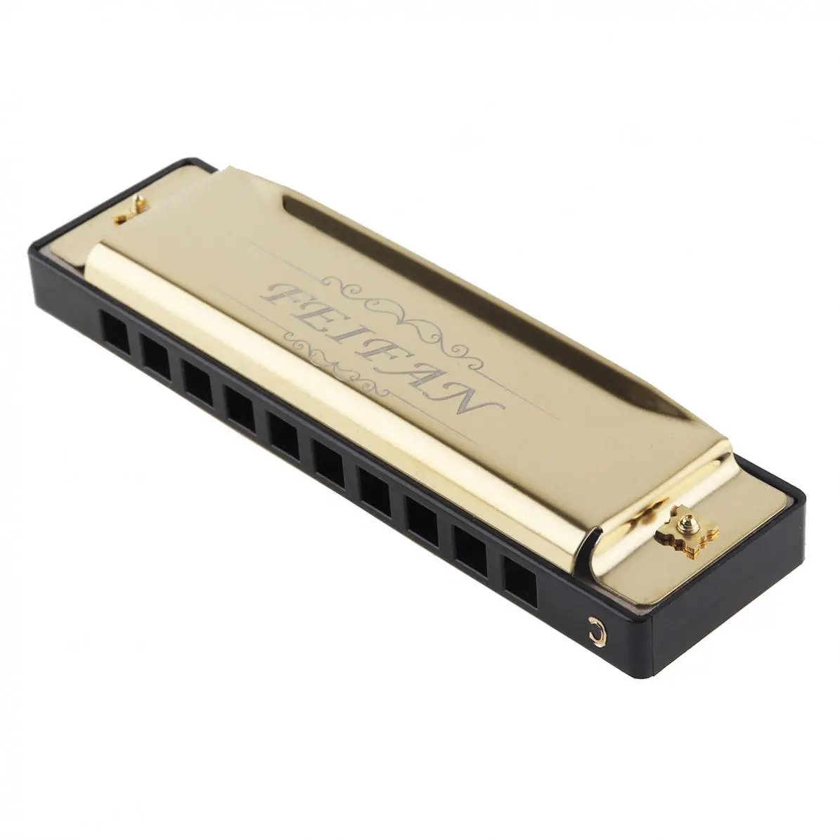 10 Holes 20 ToneC Matte Gold / Black Harmonica Blues Harp Mouth Organ Stainless Steel Musical Instrument for Beginner