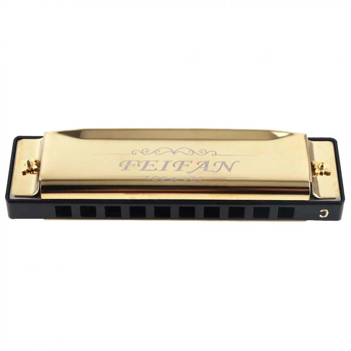 10 Holes 20 ToneC Matte Gold / Black Harmonica Blues Harp Mouth Organ Stainless Steel Musical Instrument for Beginner