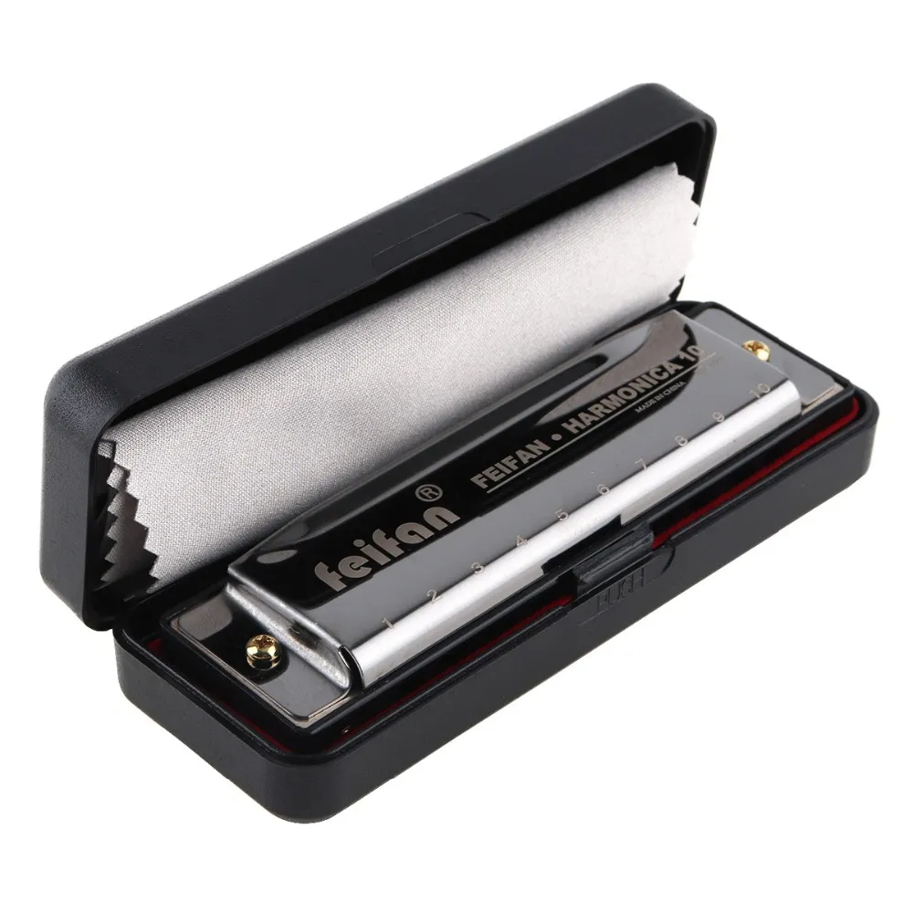 10 Holes 20 ToneC Matte Gold / Black Harmonica Blues Harp Mouth Organ Stainless Steel Musical Instrument for Beginner