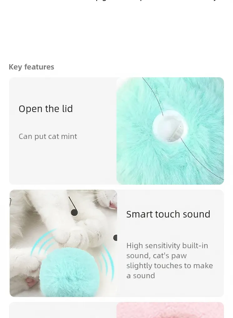 Interactive Ball Smart Cat Toys Plush Electric Catnip Training Toy Kitten Touch Sounding Pet Product Squeak Toy Ball