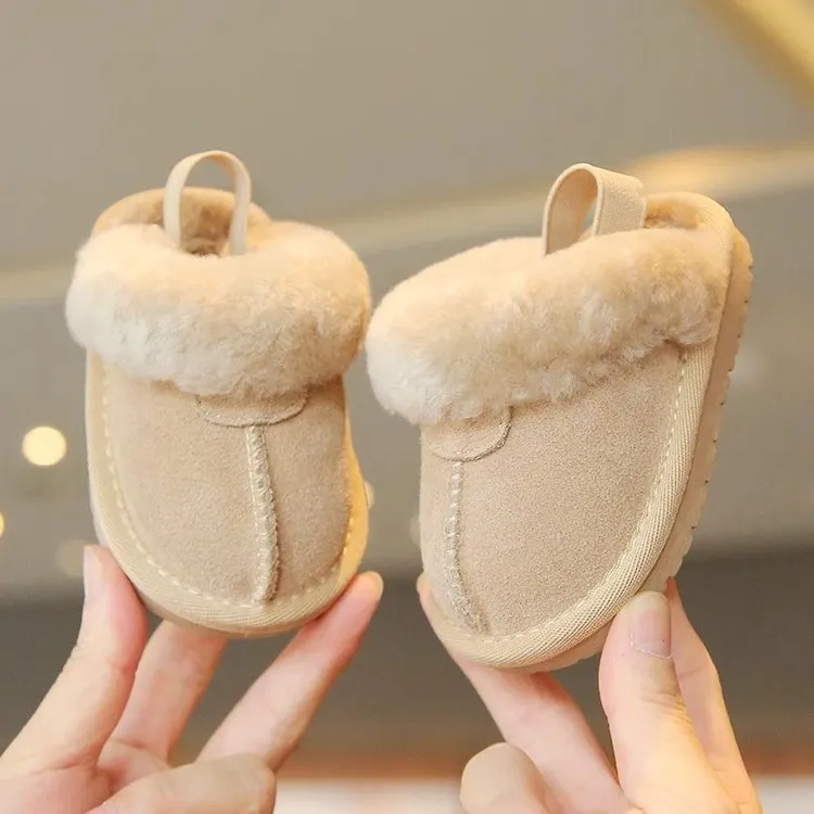 2025 Winter Warm Kids Plush Shoes Thick Fur Soft Soled Slippers Baby Elastic Back Strap Children Outdoor Kids Sneakers