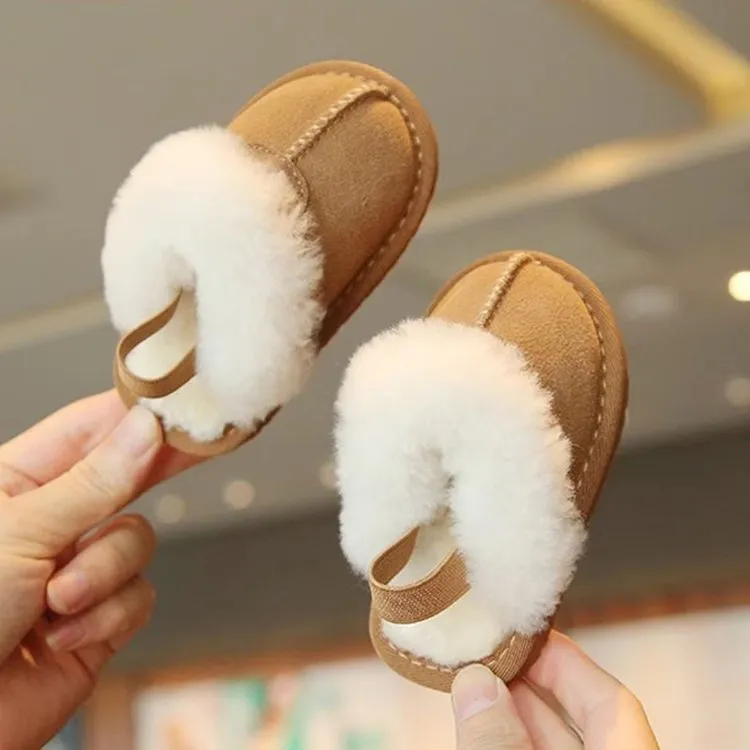 2025 Winter Warm Kids Plush Shoes Thick Fur Soft Soled Slippers Baby Elastic Back Strap Children Outdoor Kids Sneakers