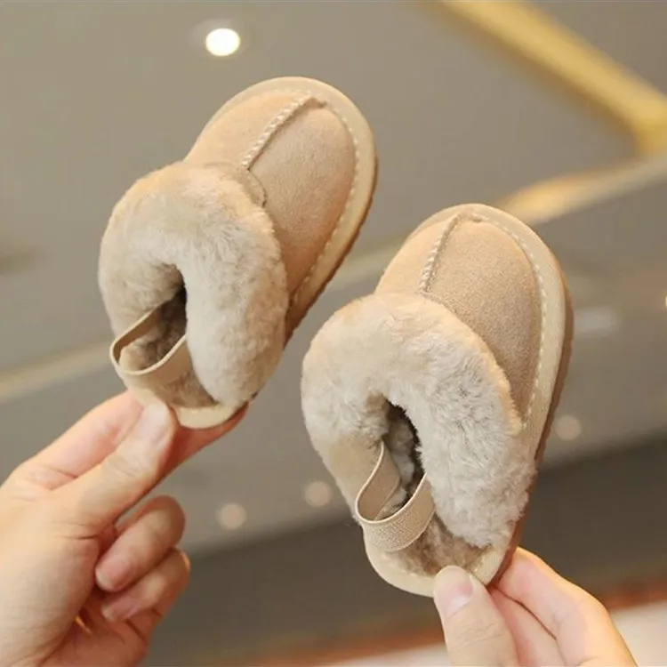 2025 Winter Warm Kids Plush Shoes Thick Fur Soft Soled Slippers Baby Elastic Back Strap Children Outdoor Kids Sneakers