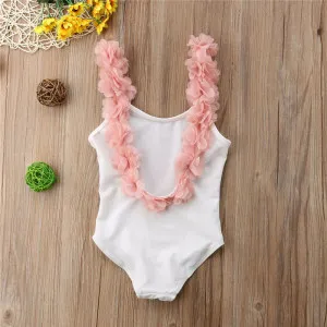 2-7Years Kids Girls Swimwear Flower Backless Children White Black Swimsuits For Girls Kids Beach one_piece Bathing Suits