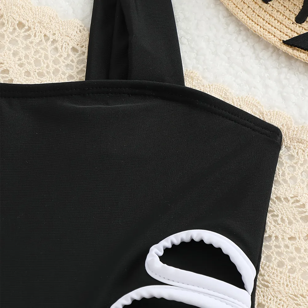 Summer Girls' Swimwear Children's One-Piece Swimsuit with Hollow Design Wide Straps for 8-12Years Older Youngsters Beach Wear