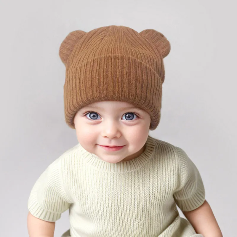 0-2year Baby Knitted Hat Kids Solid Color Woolen Pullover Cap Boys Girls Infant Winter Warm Beanies Basic Toddler Crochet Bonnet