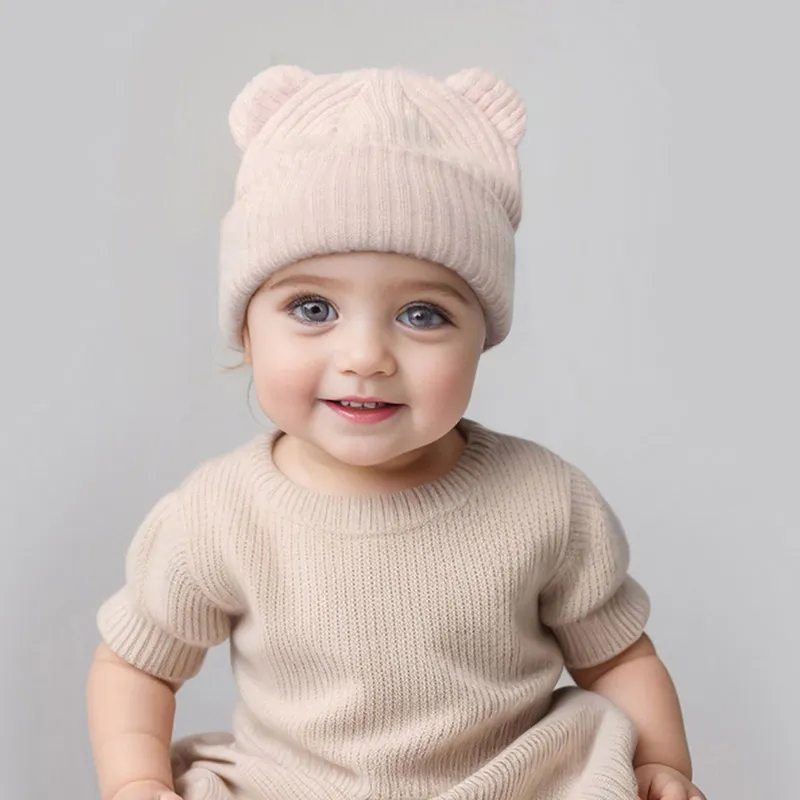 0-2year Baby Knitted Hat Kids Solid Color Woolen Pullover Cap Boys Girls Infant Winter Warm Beanies Basic Toddler Crochet Bonnet