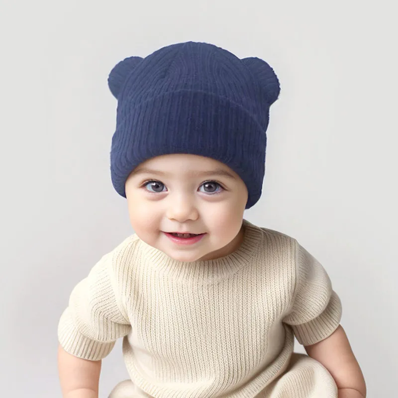 0-2year Baby Knitted Hat Kids Solid Color Woolen Pullover Cap Boys Girls Infant Winter Warm Beanies Basic Toddler Crochet Bonnet