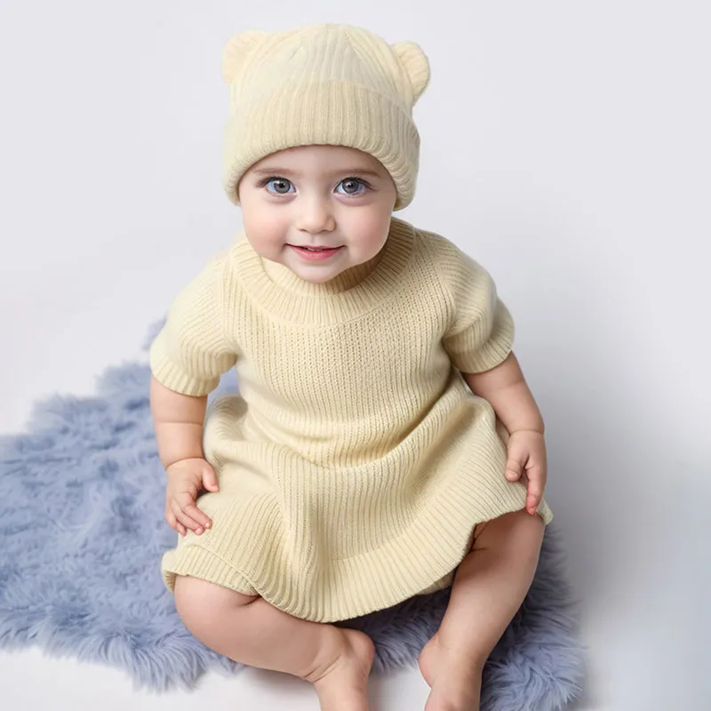 0-2year Baby Knitted Hat Kids Solid Color Woolen Pullover Cap Boys Girls Infant Winter Warm Beanies Basic Toddler Crochet Bonnet