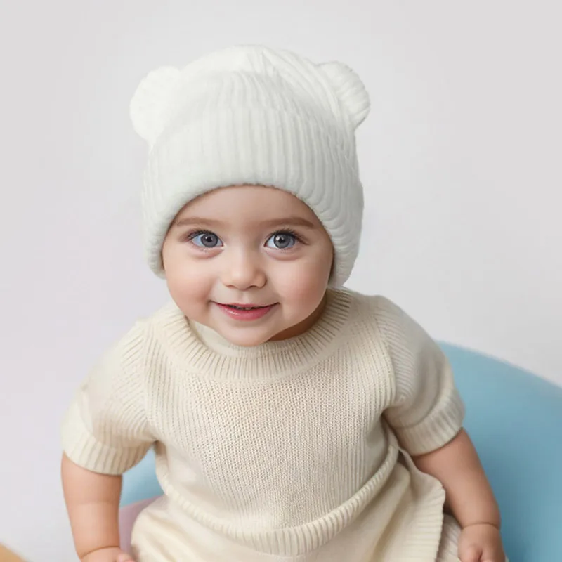 0-2year Baby Knitted Hat Kids Solid Color Woolen Pullover Cap Boys Girls Infant Winter Warm Beanies Basic Toddler Crochet Bonnet