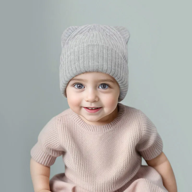 0-2year Baby Knitted Hat Kids Solid Color Woolen Pullover Cap Boys Girls Infant Winter Warm Beanies Basic Toddler Crochet Bonnet