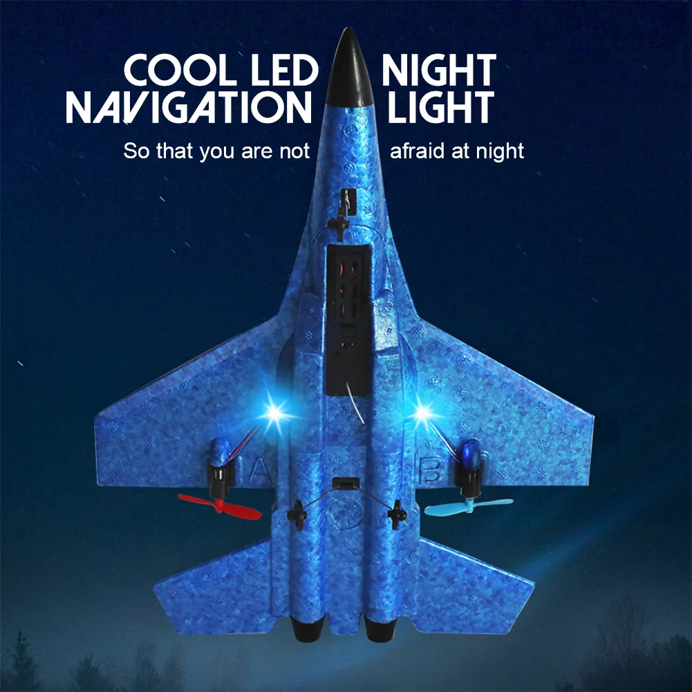 ANTSIR SU27 RC Plane 2.4G 2CH Remote Control Glider With LED Lights EPP Foam Hand Throwing Airplane Outdoor Boys Toys