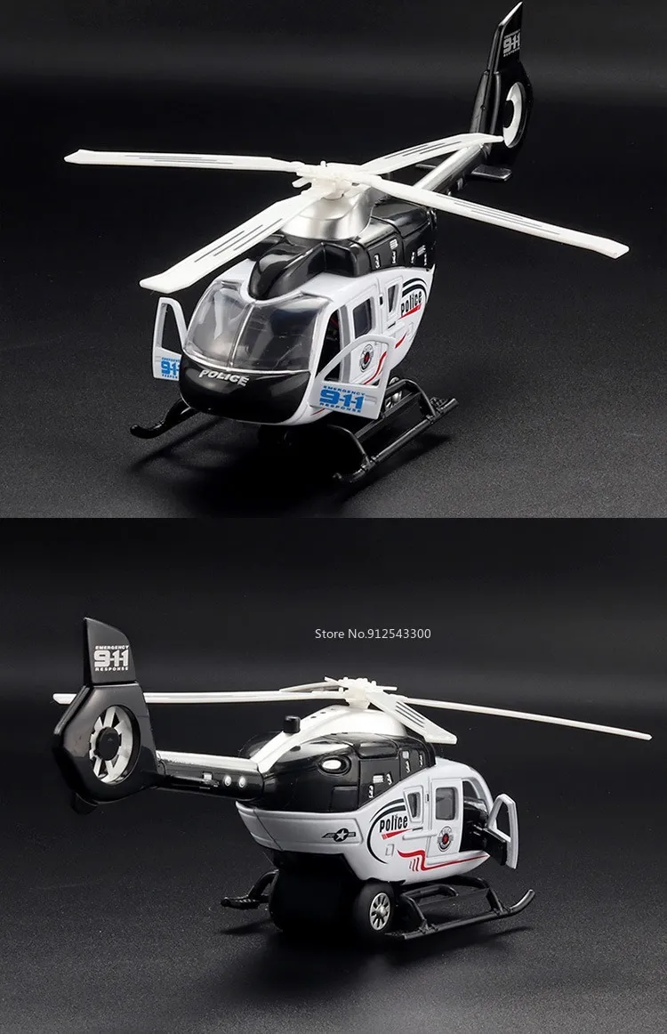 24CM Public Security Command Helicopter Model Car Toys Musical Pull-back Propeller Rotation Aircraft Airplane Models Child Gifts