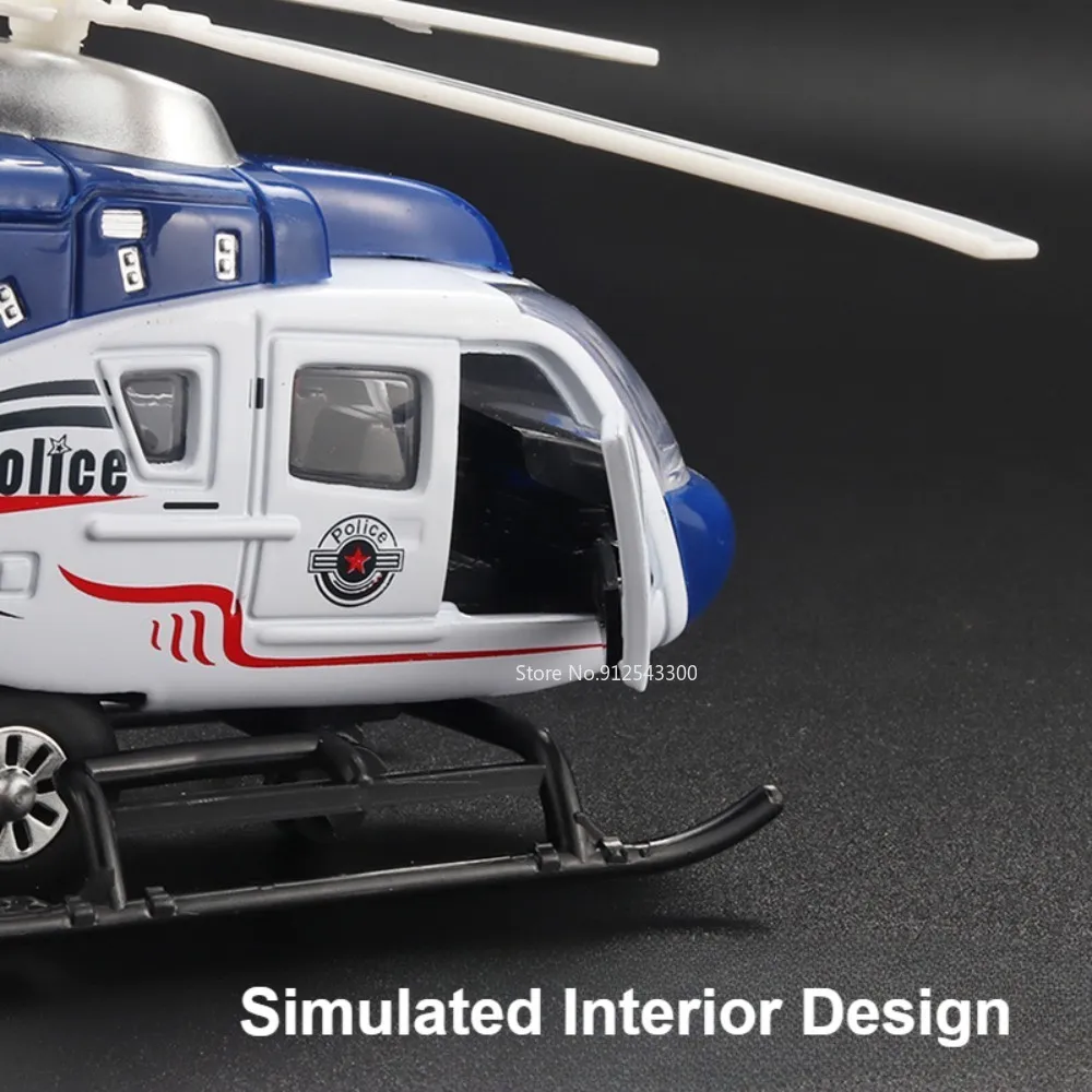 24CM Public Security Command Helicopter Model Car Toys Musical Pull-back Propeller Rotation Aircraft Airplane Models Child Gifts