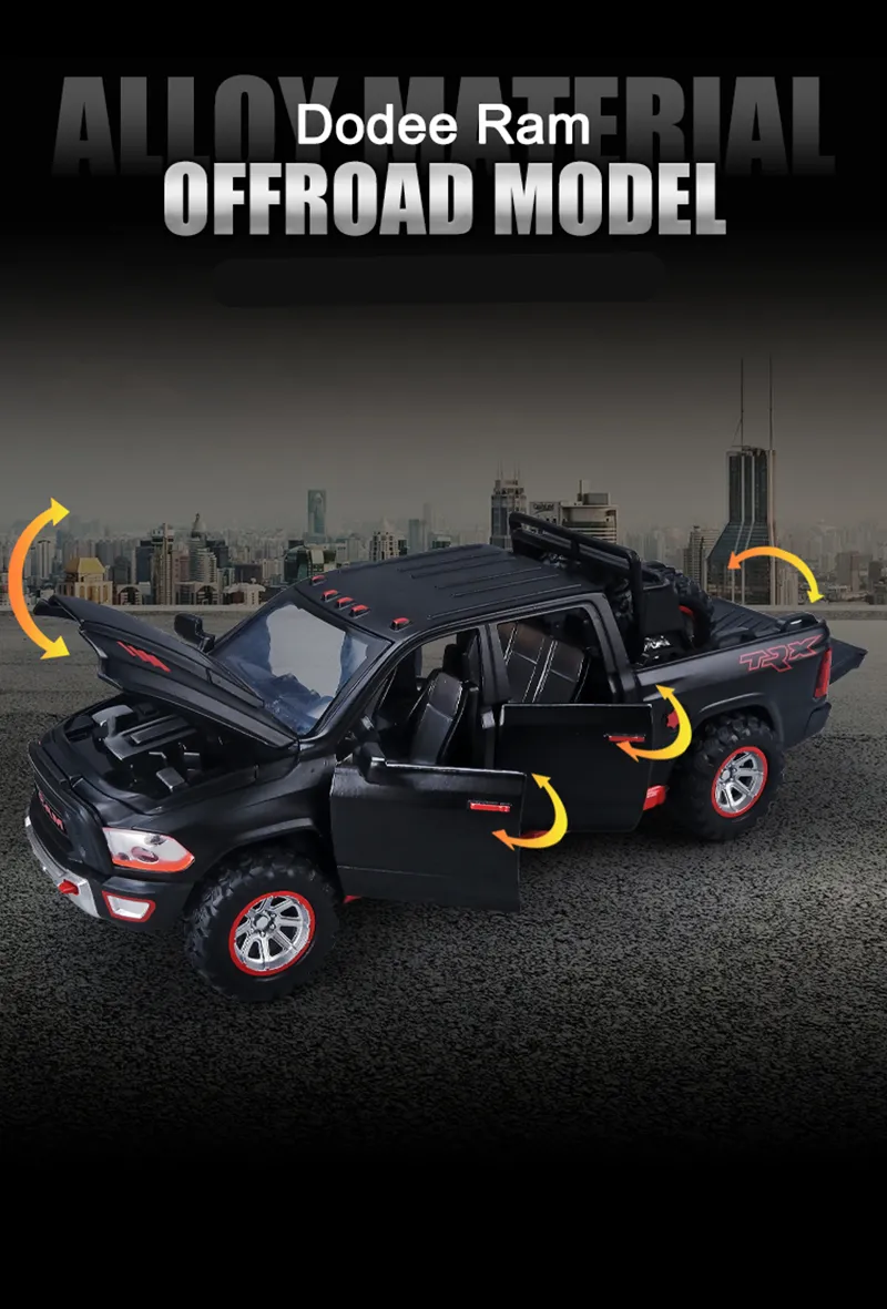 1:32 Dodge RAM TRX Pickup Alloy Car Model Diecasts Toy Off-road Vehicles Car Model Sound and Light Simulation Childrens Toy Gift