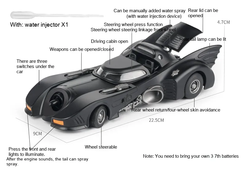 1:24 1989 Batmobile Die-cast Car with Batman Figure, Toys for Kids and Adults , Black