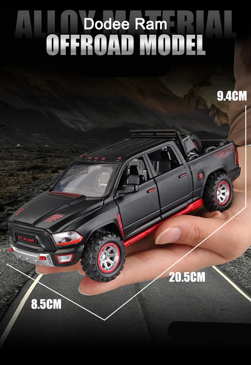 1:32 Dodge RAM TRX Pickup Alloy Car Model Diecasts Toy Off-road Vehicles Car Model Sound and Light Simulation Childrens Toy Gift