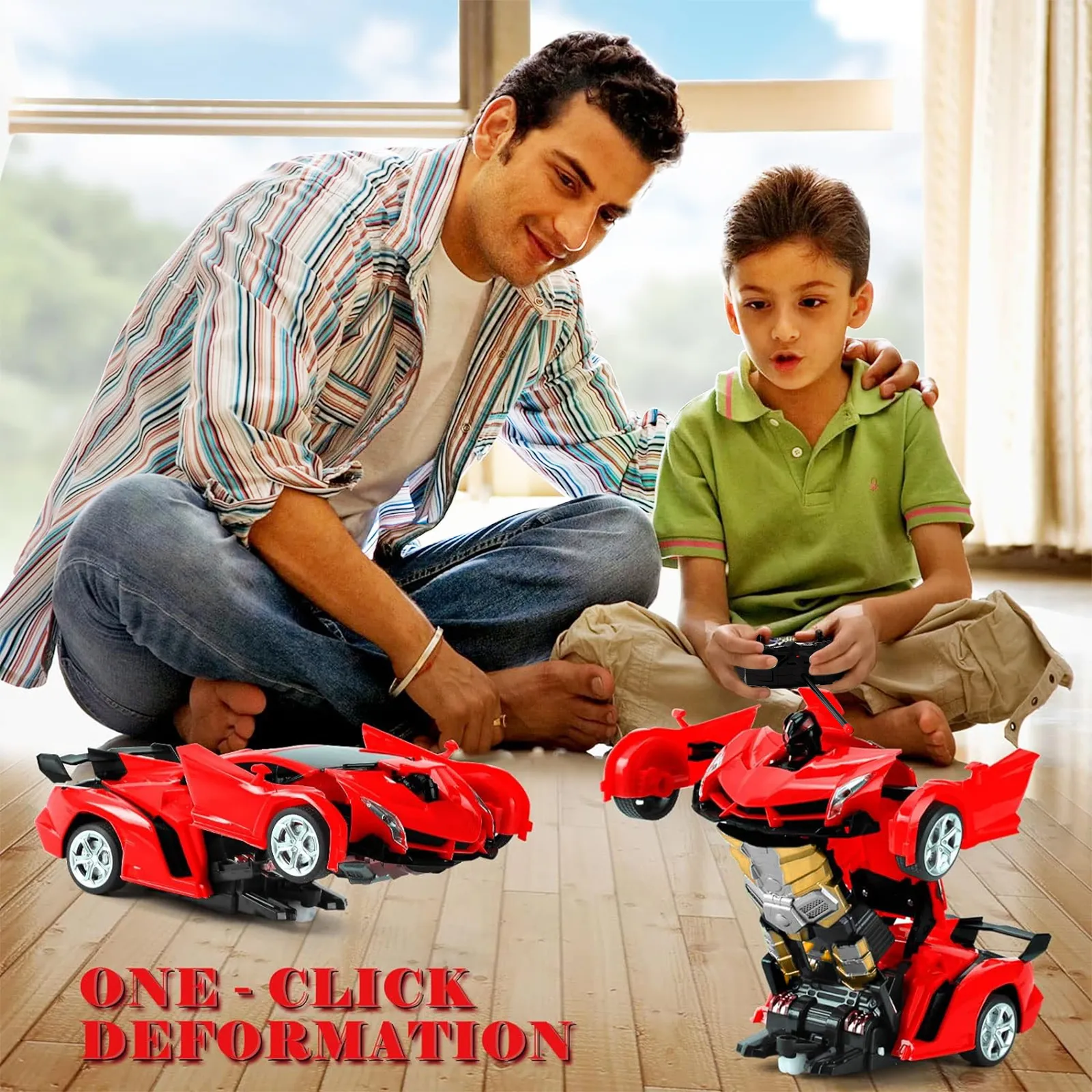 1:18 RC Car 2 In 1 Remote Control Transformation Car Robots 360 ° Rotation Drift with Led Light Electric Racing Toy for Boy Girl
