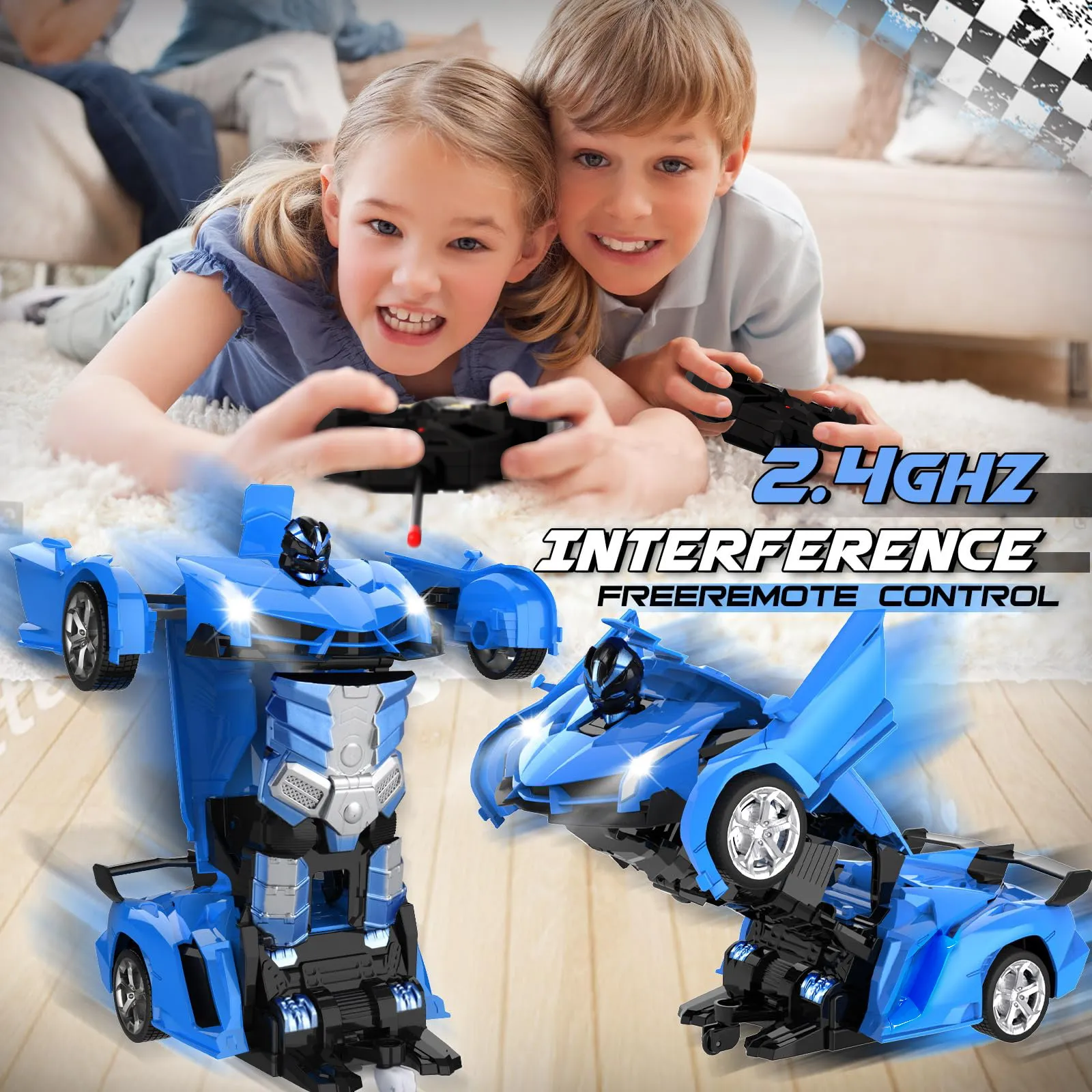 1:18 RC Car 2 In 1 Remote Control Transformation Car Robots 360 ° Rotation Drift with Led Light Electric Racing Toy for Boy Girl