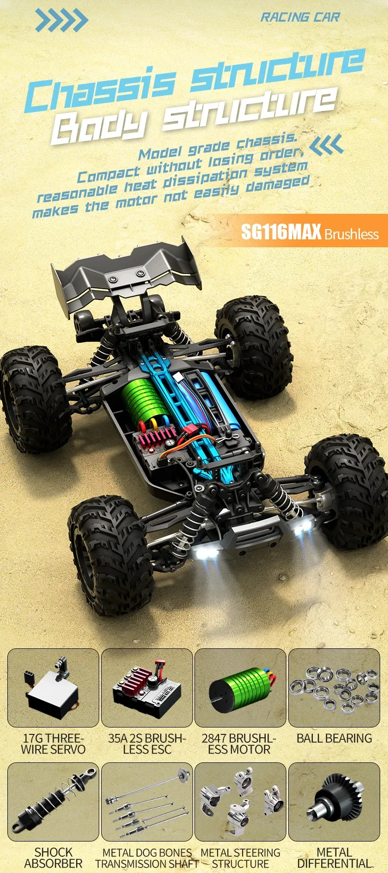 ZLL SG116 PRO RC Car Brushless 4WD RC Car 80KM/H Professional Racing Car 2.4G High Speed Off-Road Drift Cars Remote Control Toys