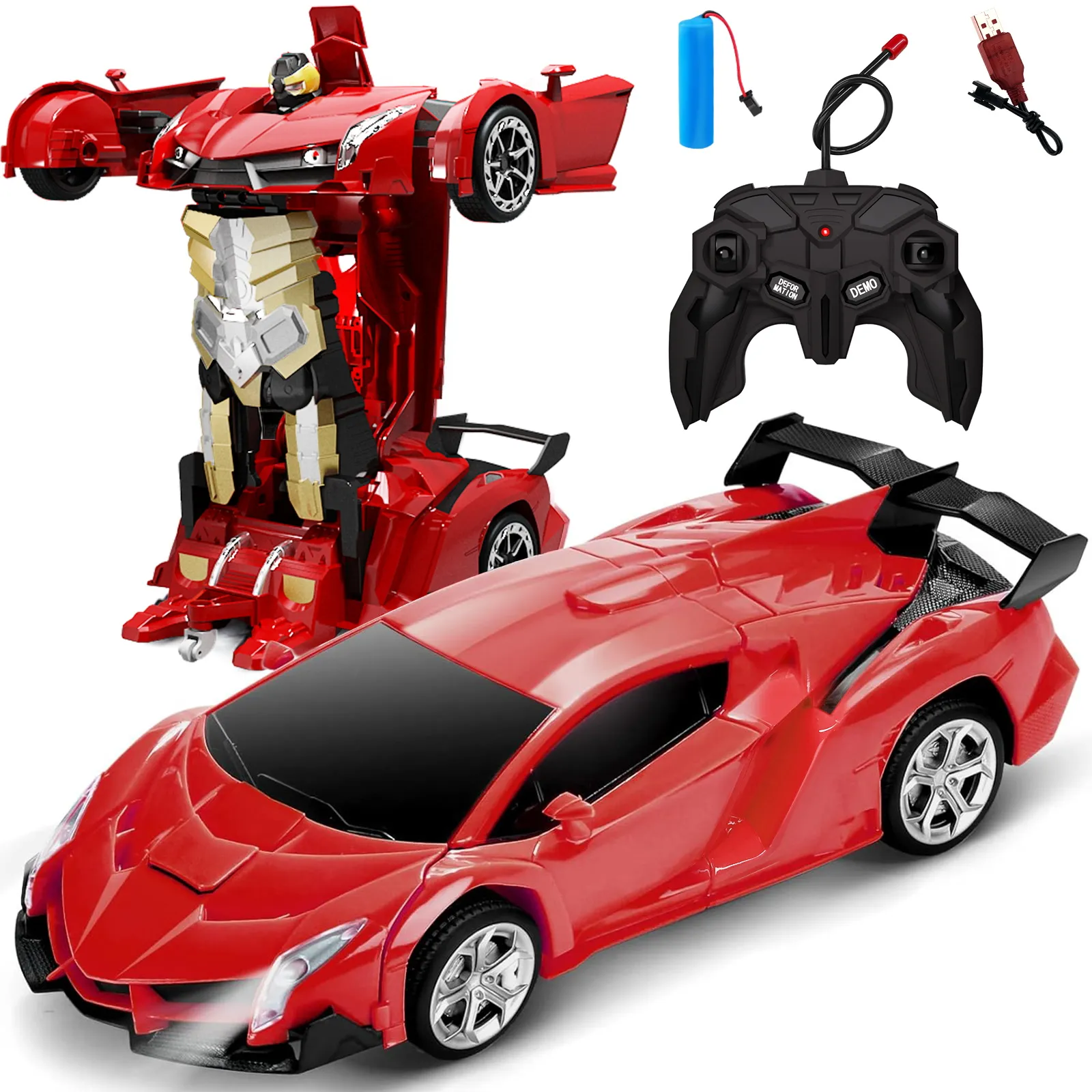 1:18 RC Car 2 In 1 Remote Control Transformation Car Robots 360 ° Rotation Drift with Led Light Electric Racing Toy for Boy Girl