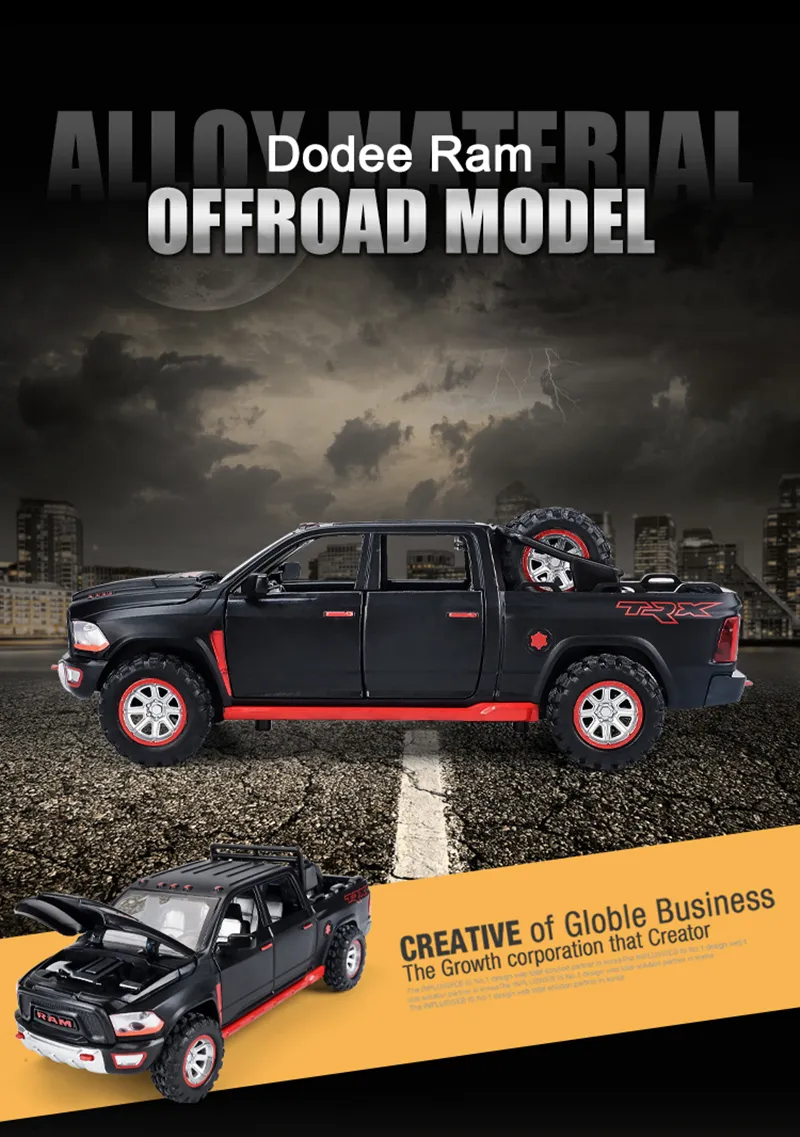 1:32 Dodge RAM TRX Pickup Alloy Car Model Diecasts Toy Off-road Vehicles Car Model Sound and Light Simulation Childrens Toy Gift