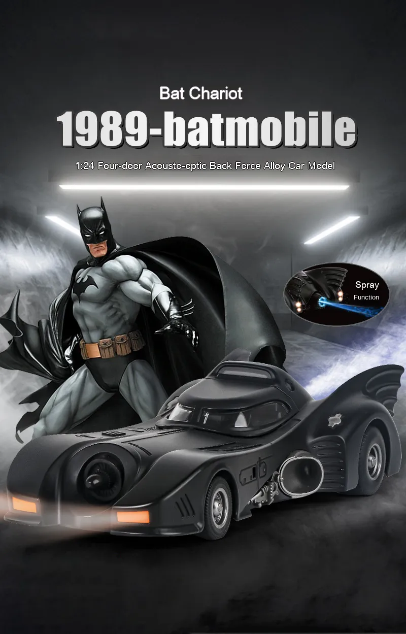 1:24 1989 Batmobile Die-cast Car with Batman Figure, Toys for Kids and Adults , Black