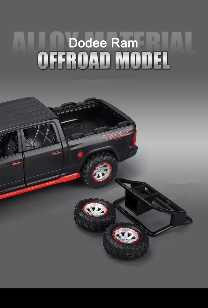 1:32 Dodge RAM TRX Pickup Alloy Car Model Diecasts Toy Off-road Vehicles Car Model Sound and Light Simulation Childrens Toy Gift