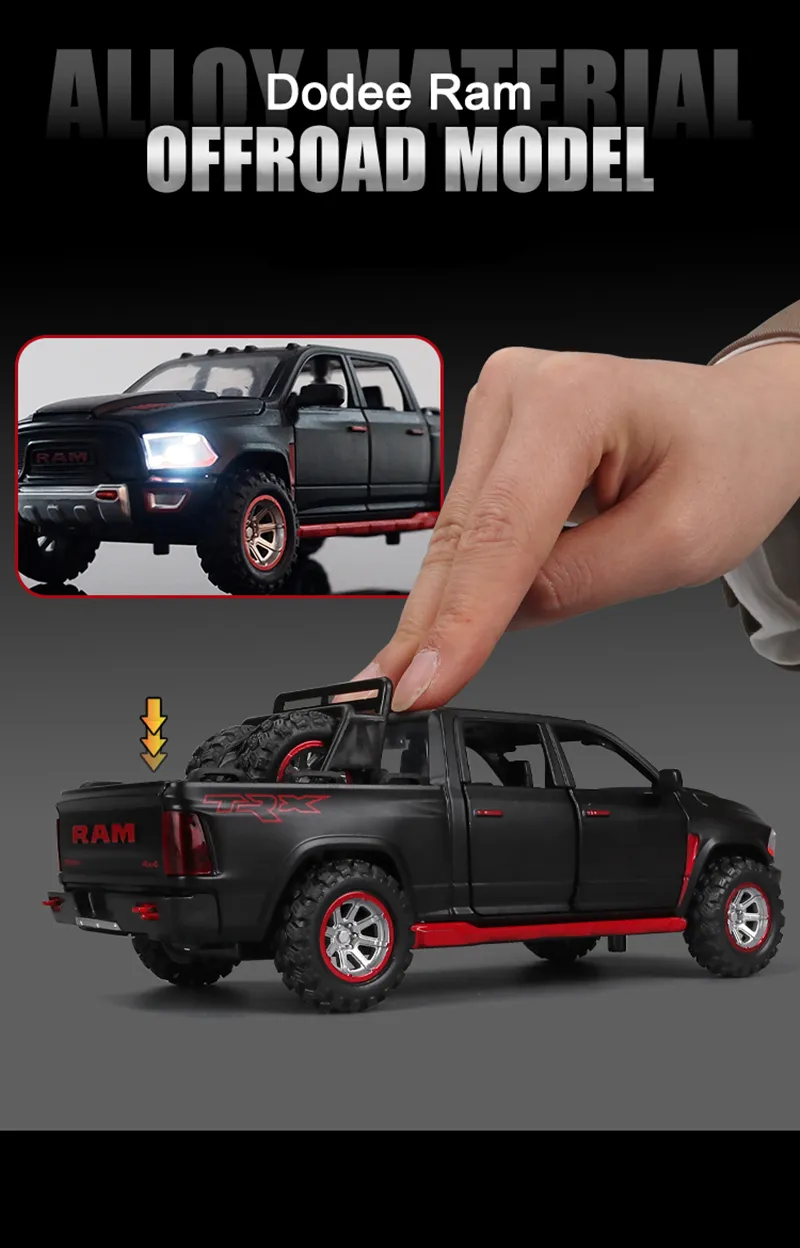 1:32 Dodge RAM TRX Pickup Alloy Car Model Diecasts Toy Off-road Vehicles Car Model Sound and Light Simulation Childrens Toy Gift