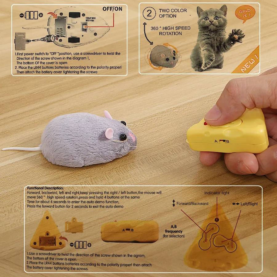 Wireless Electronic Remote Control Rat Plush RC Mouse Toy Hot Flocking Emulation Toys Rat for Cat Dog,Joke Scary Trick Toys