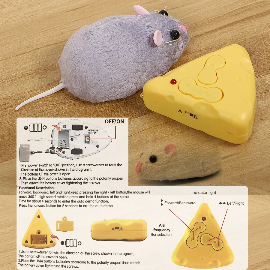 Wireless Electronic Remote Control Rat Plush RC Mouse Toy Hot Flocking Emulation Toys Rat for Cat Dog,Joke Scary Trick Toys