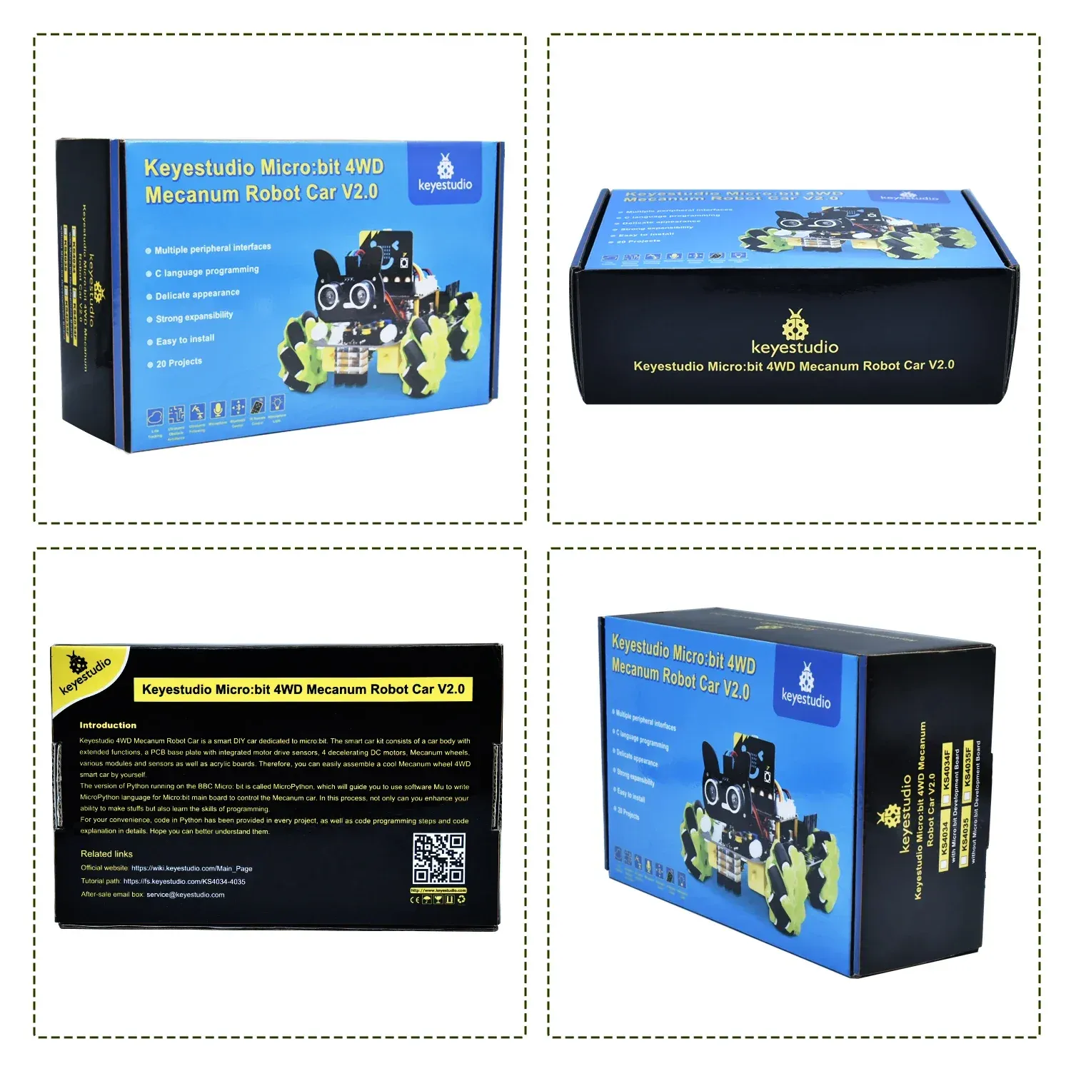 Keyestudio 4WD Microbit V2 Robot Cars Kit Mecanum Smart For Micro:bit Robot DIY STEM Python Programming Remote Control Toy Hobby