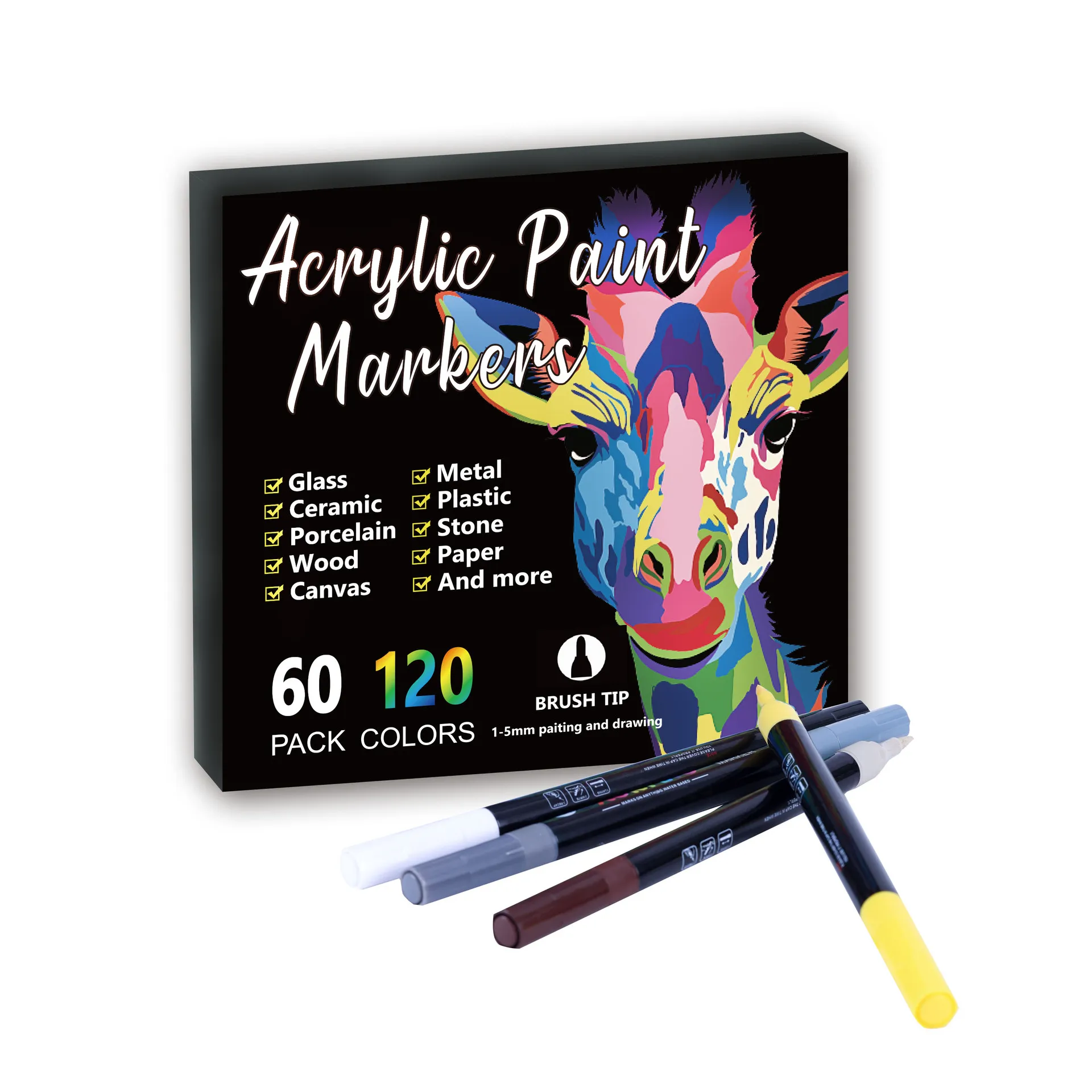 120 Colors Acrylic Paint Markers Set – 60 Pack Dual-Tip Pens for Rock Painting, Crafts & Artwork – Vivid, Quick-Dry Pigments