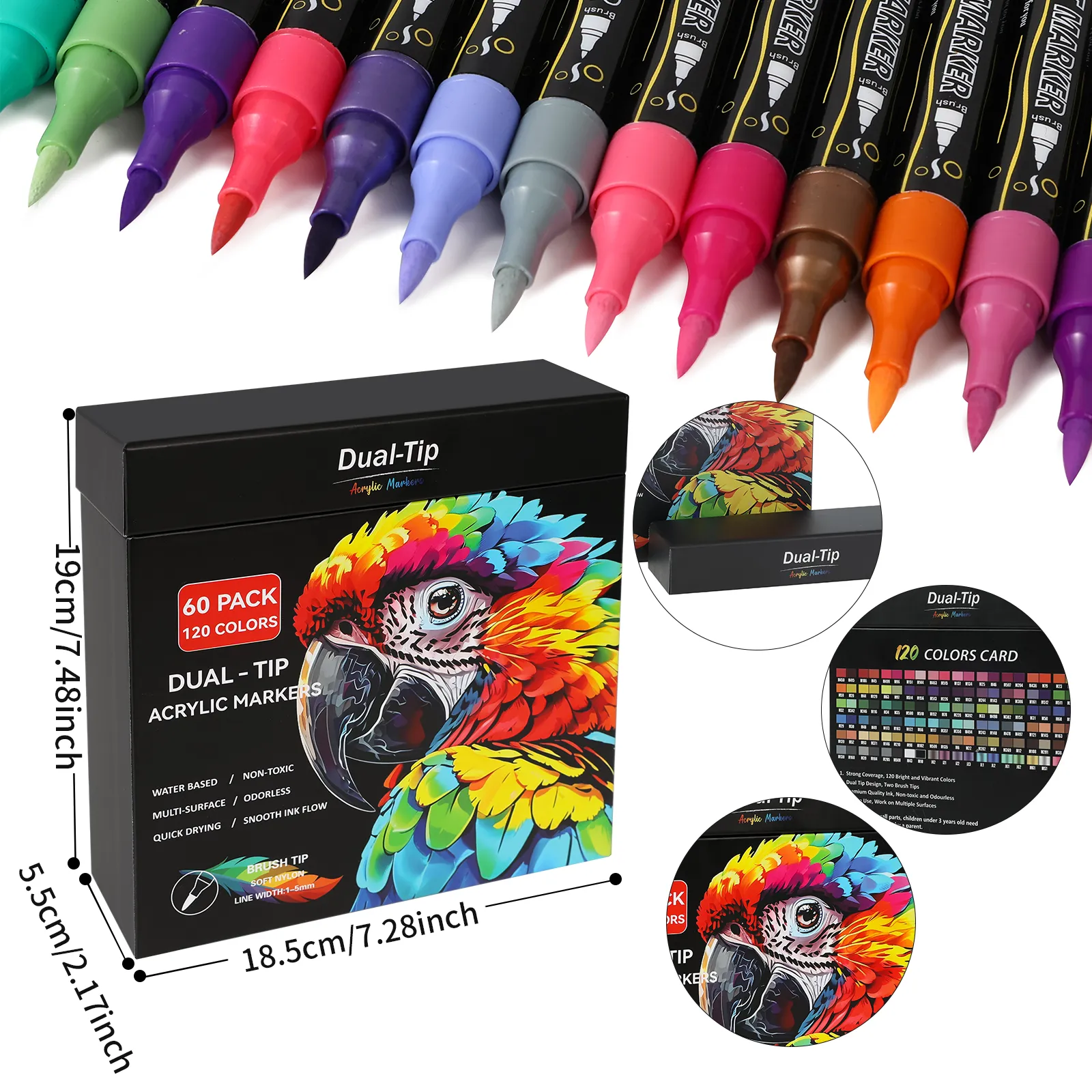 120 Colors Acrylic Paint Markers Set – 60 Pack Dual-Tip Pens for Rock Painting, Crafts & Artwork – Vivid, Quick-Dry Pigments