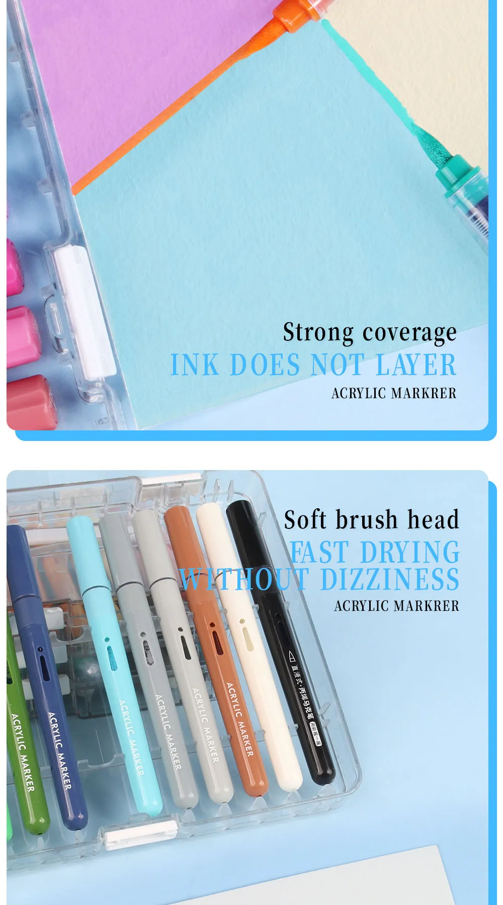 SeamiArt 24/36/60/72color Direct-liquid Acrylic Marker Pen set Soft Brush Tips for School Panting Drawing Gift Set Art Supplies