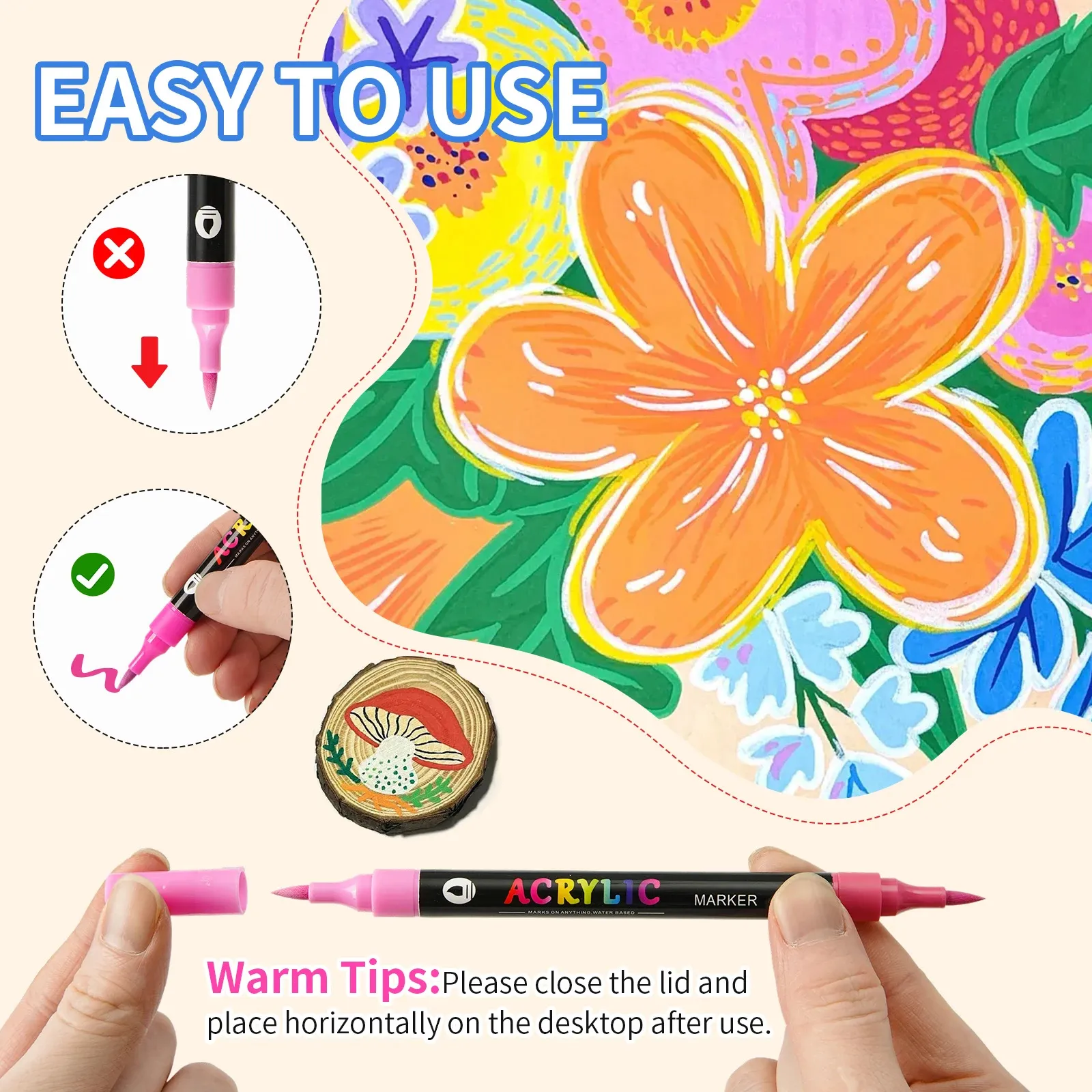 120 Colors Acrylic Paint Markers Set – 60 Pack Dual-Tip Pens for Rock Painting, Crafts & Artwork – Vivid, Quick-Dry Pigments