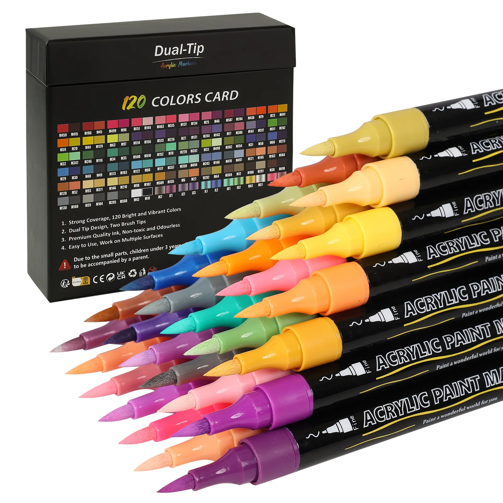 120 Colors Acrylic Paint Markers Set – 60 Pack Dual-Tip Pens for Rock Painting, Crafts & Artwork – Vivid, Quick-Dry Pigments