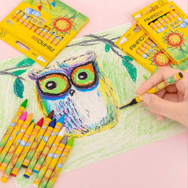 Crayons Creative Cartoon 8/12 Colors Drawing Non-Toxic Oil Pastels Kids Student Pastel Pencils Art Supplies Student Crayon Set