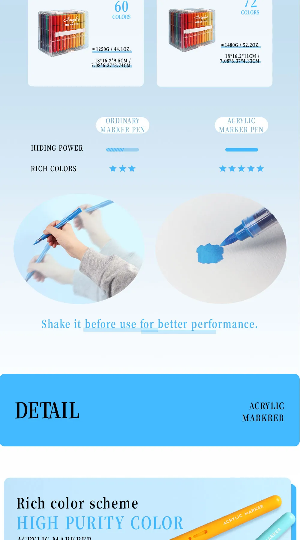 SeamiArt 24/36/60/72color Direct-liquid Acrylic Marker Pen set Soft Brush Tips for School Panting Drawing Gift Set Art Supplies