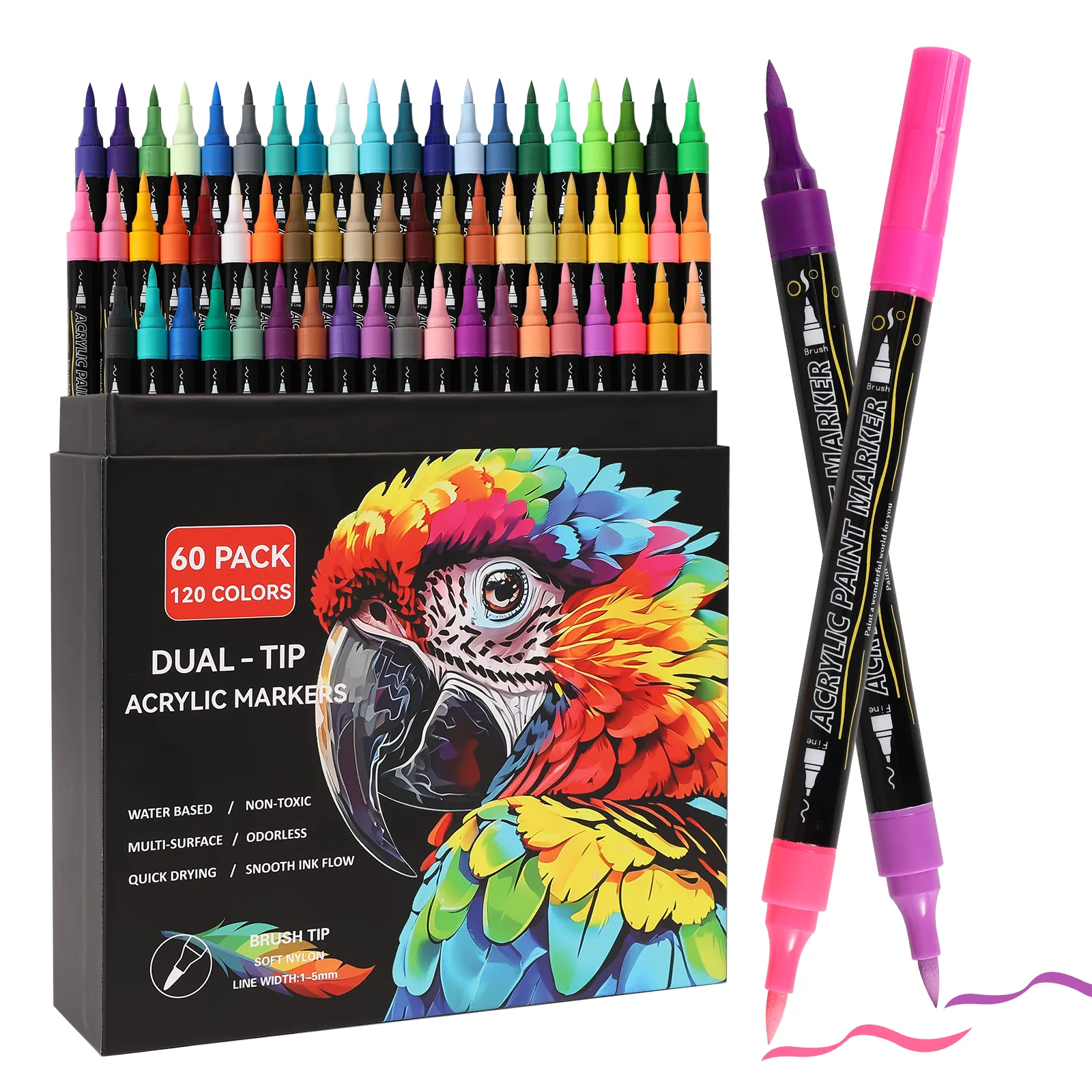 120 Colors Acrylic Paint Markers Set – 60 Pack Dual-Tip Pens for Rock Painting, Crafts & Artwork – Vivid, Quick-Dry Pigments