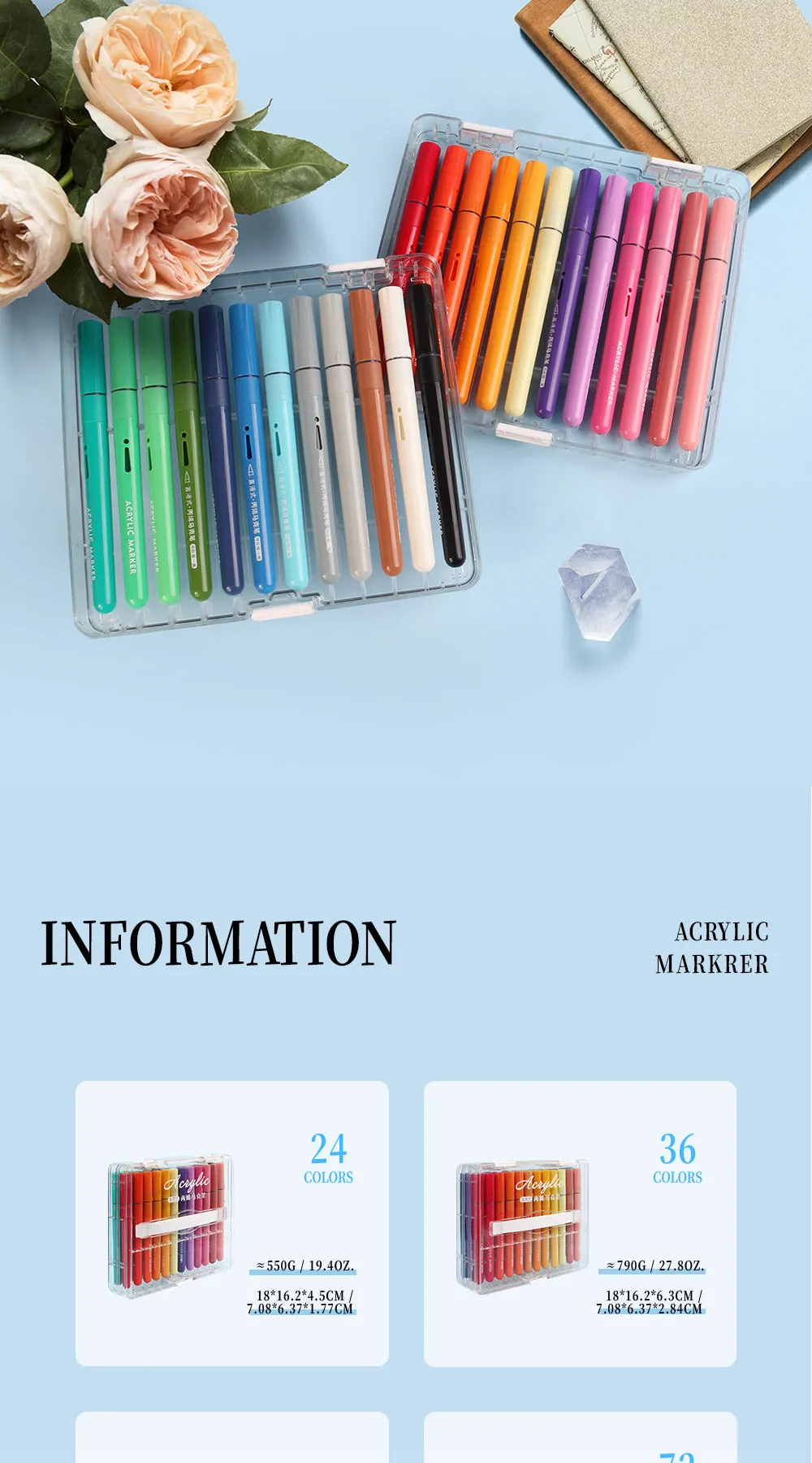 SeamiArt 24/36/60/72color Direct-liquid Acrylic Marker Pen set Soft Brush Tips for School Panting Drawing Gift Set Art Supplies