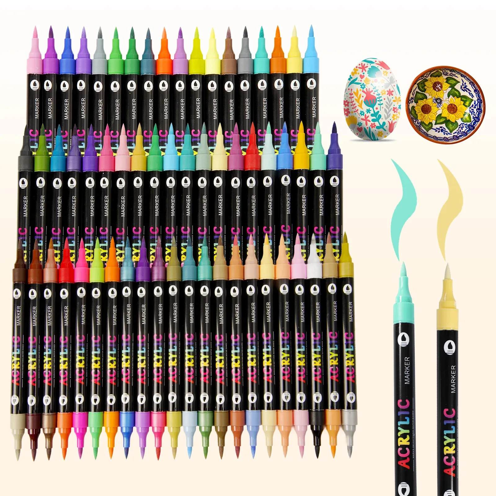 120 Colors Acrylic Paint Markers Set – 60 Pack Dual-Tip Pens for Rock Painting, Crafts & Artwork – Vivid, Quick-Dry Pigments